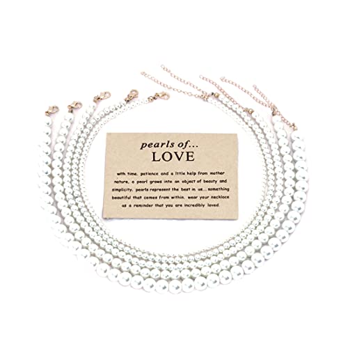 COLORFUL BLING Imitation Pearl Strands Choker Necklace Bracelet With Meaningful Card for Wedding Anniversary Birthday Party Gifts Bridal Jewelry Set - color: 5pcs necklace