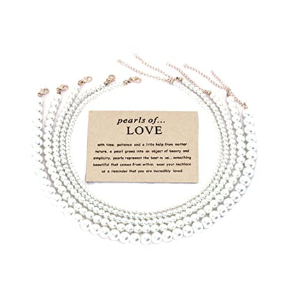 COLORFUL BLING Imitation Pearl Strands Choker Necklace Bracelet With Meaningful Card for Wedding Anniversary Birthday Party Gifts Bridal Jewelry Set - color: 5pcs necklace