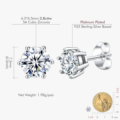 DAYBYDAY 925 Sterling Silver Birthstone Earrings for Women, Crystal Stud Earrings, 6.5mm Round Cut Solitaire Gemstone Earrings Birthday Jewelry - style: Round Cut-04. Apr/5a cubic zirconia