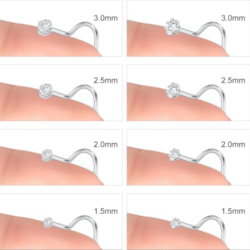 20G Nose Rings Studs for Women Corkscrew Sliver Nose Studs Hypoallergenic Nose Rings 316L Stainless Steel Nose Nostril Percing Jewely for Women Men Round Square CZ Imitation Diamond 1.5mm/2.0mm/2.5mm/3.0mm - style: 20G-screw-sliver-1.5mm