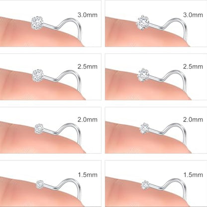 20G Nose Rings Studs for Women Corkscrew Sliver Nose Studs Hypoallergenic Nose Rings 316L Stainless Steel Nose Nostril Percing Jewely for Women Men Round Square CZ Imitation Diamond 1.5mm/2.0mm/2.5mm/3.0mm - style: 20G-screw-sliver-1.5mm