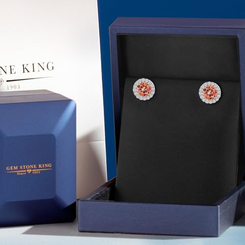 Gem Stone King 14K White Gold 6MM Round Gemstone Birthstone Stud Earrings with Removable Jackets and Lab Grown Diamond Accents | Gold Earrings For Women | Fine Jewelry Gift for Her Mom Women Wife - color: Ecstasy Mystic Topaz
