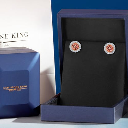 Gem Stone King 14K White Gold 6MM Round Gemstone Birthstone Stud Earrings with Removable Jackets and Lab Grown Diamond Accents | Gold Earrings For Women | Fine Jewelry Gift for Her Mom Women Wife - color: Ecstasy Mystic Topaz