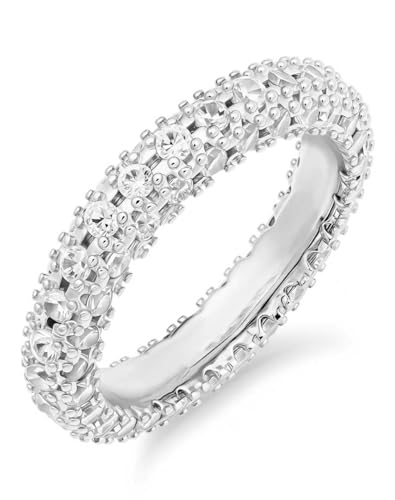Bling Halo Stacking Ring for Men Women - 18k Gold Plated Stackable Cubic Zirconia Band - Created Diamond Iced Out Hip Hop Jewelry Gifts - color: Womens Style A-Rhodium Plated, size: 6