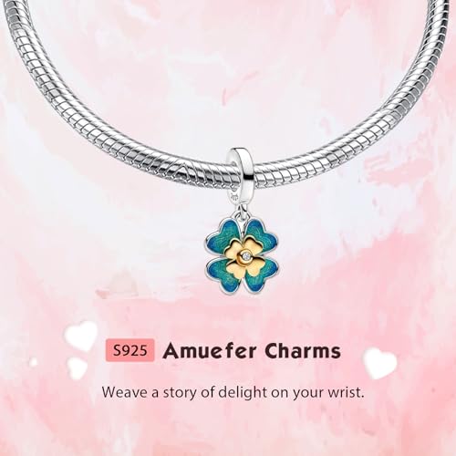 S925 Bead Pendant Charms for Bracelets Necklaces, Compatible with Pandora, Jewelry Making DIY - style: St.Pat-Four-Leaf Clover Charm 14K Gold Plated