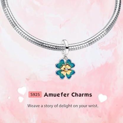 S925 Bead Pendant Charms for Bracelets Necklaces, Compatible with Pandora, Jewelry Making DIY - style: St.Pat-Four-Leaf Clover Charm 14K Gold Plated