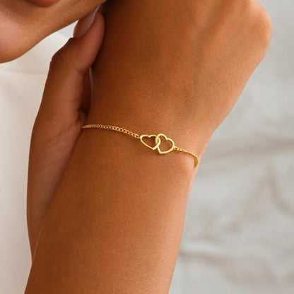SLOONG 14K Gold Plated Pearl Bracelets for Women Trendy | Dainty Stackable Layered Chain Bridesmaid Bracelets, Waterproof Wedding Jewelry for Women Adjustable 6"+2" - color: Style9(Heart)