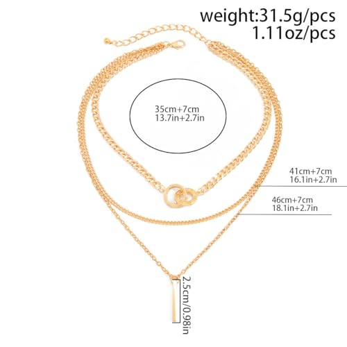Gold Layered Necklace for Women Chunky Stacked Chain Link Paperclip Evil Eye Necklace Trendy Punk Jewelry - color: W-GoldA