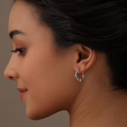 LeCalla 925 Sterling Silver Oxidized Balinese Hoops Earring Jewelry Small Antique Bali Beaded Hoop Earrings for Women - color: Bead Bali Design