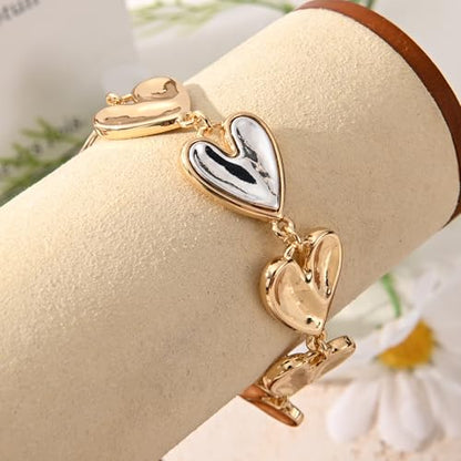 14K Gold & Silver Plated Lightweight Link Bracelet for Women | Stackable Bracelets ,14K Gold Plated Bracelets with CZ,Lightweight Trendy Chain Bracelet Jewelry Gift - style: gold heart chain