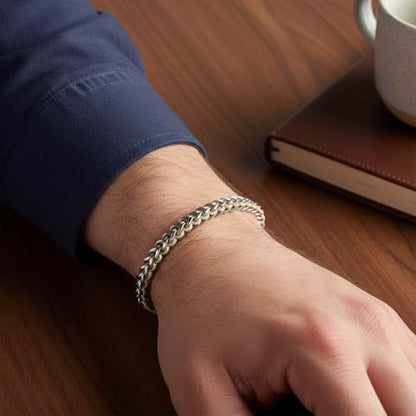 18K Gold-Plated Bracelets for Men Franco Link Chain Adjustable | Stainless Steel Bracelet, Gold Beads Bracelet, Handcrafted Braided, Mens Jewelry Birthday Gift for Men - color: Silver with Grey