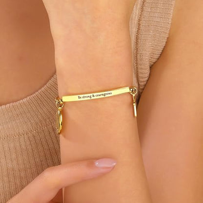 DS Inspirational Bracelet for Women Christian Engraved Bibler Verse Cross Butterfly Daisies Charm Bracelet, Exquisite Stainless Steel Jewelry Daughter Best Friend Bestie - style: Be strong & courageous-Gold