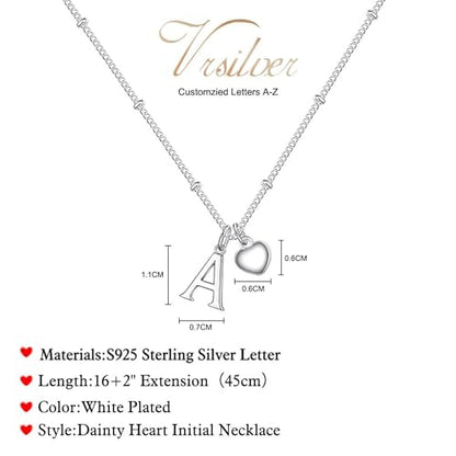 Heart Initial Necklaces for Girls, Letter A-Z Silver Necklace | Silver Plated, Heart Initial Necklaces for Girls, Necklace for Women, Teen Girl Gifts, Dainty Heart Necklaces, Birthday Gifts - color: N