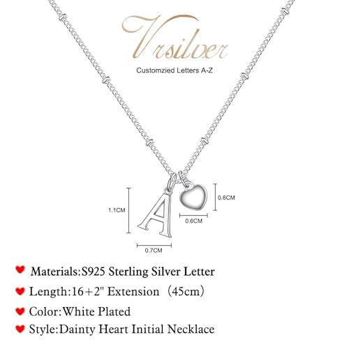 Heart Initial Necklaces for Girls, Letter A-Z Silver Necklace | Silver Plated, Heart Initial Necklaces for Girls, Necklace for Women, Teen Girl Gifts, Dainty Heart Necklaces, Birthday Gifts - color: B