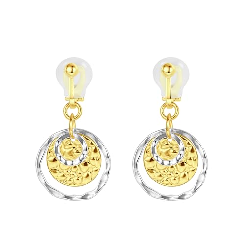 Awinesn Clip on Earrings for Women 14K Gold/Sterling Silver Plated Disc Earrings for Women Circle Drop Dangle Earrings Jewelry Hypoallergenic Hammered Non Pierced Earring Jewelry Gifts Wedding Party - style: S1