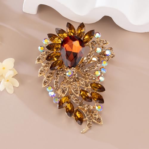SELOVO Big Large Flower Statement Brooches Pins Scarf Decoration Gold Tone - color: Yellow