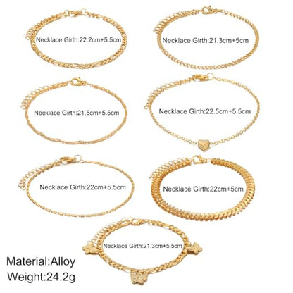 Adjustable Waterproof Layered Bracelets for Women Summer Beach Cuban Link Chain Anklets Set Herringbone Paperclip Beaded Snake Chain Stackable Anklet Stainless Steel Jewelry Bracelet - color: 7PCS-Gold