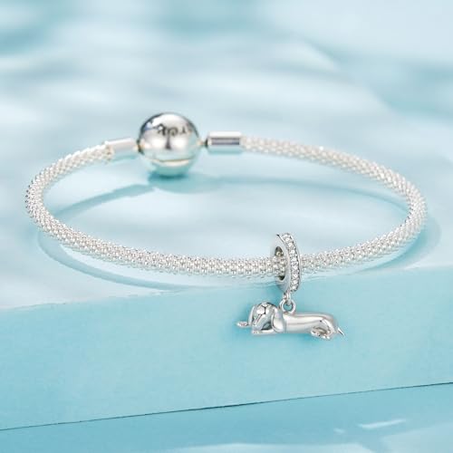 Hummingbird Charms For Bracelets 925 Sterling Silver Animal Dangle & Beads Butterfly Cat Beads Charms For Women Jewelry Gift - color: Sleeping Dachshund
