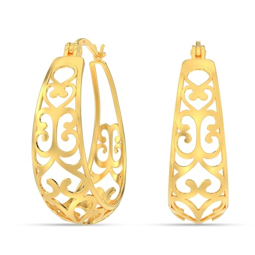 LeCalla 925 Sterling Silver Chunky Hoop Earrings | Filigree Heart Hoop Earrings for Women | Oval & Round Mesh Filigree Click-Top Hoops Earring | Hypoallergenic Earrings for Women - color: Yellow Gold Oval Filigree 24MM
