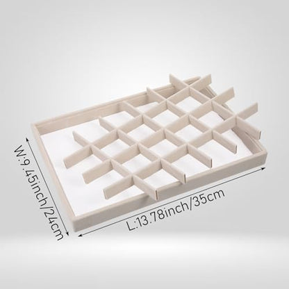 24 Grids Stackable Jewelry Tray Organizer with Removable Dividers, Velvet Jewelry Display Tray for Earrings Necklaces Bracelet Rings Display Showcase - Beige
