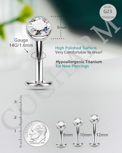 COCHARM G23 Solid Titanium Belly Button Rings Floating Belly Navel Rings 14G Internally Threaded Belly Piercing Jewelry Hypoallergenic - color: WG-8MM