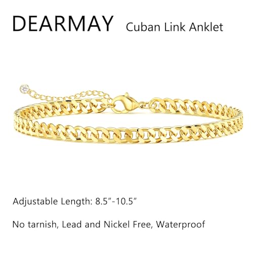 DEARMAY Gold Anklets for Women Waterproof | Non Tarnish14K Gold Plated Ankle Bracelets Set Stack, Summer Beach Jewelry Gifts for Vacation - color: Gold Anklet-O