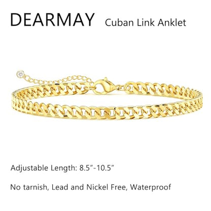 DEARMAY Gold Anklets for Women Waterproof | Non Tarnish14K Gold Plated Ankle Bracelets Set Stack, Summer Beach Jewelry Gifts for Vacation - color: Gold Anklet-O