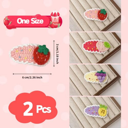 2 Pcs Funny Fruit Hair Clips Crochet Strawberry Grapes Peach Pineapple Hair Accessories - color: 2 Pcs Pineapple Strawberry