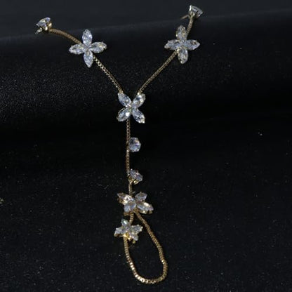 Butterfly Barefoot Sandals Anklet for Women Cubic Zirconia Flower Anklet with Toe Ring Beach Summer Ankle Bracelets Foot Chain Jewelry - color: Gold
