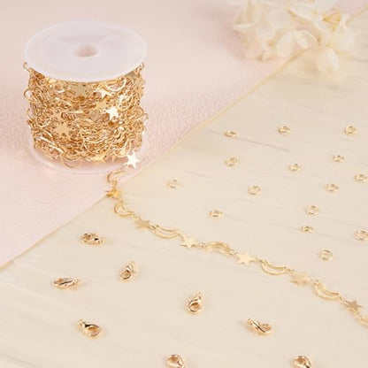 Jabogrii 5 Meters Star Moon Jewelry Making Chains Gold Plated Brass Chain | DIY Jewelry Making Supplies Necklace Bracelet Craft Chain Roll for Jewelry Making - color: Moon Gold