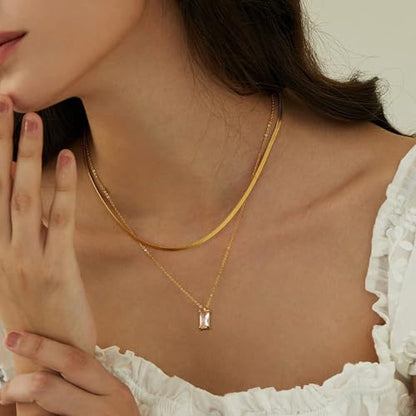 NECOCY Layered Gold Necklaces for Women Dainty Chokers Necklace Silmple Stackable Cubic Zirconia Necklace Non Tarnish Vacation Jewelry Trendy Gifts for Women - style: five cz drop necklace