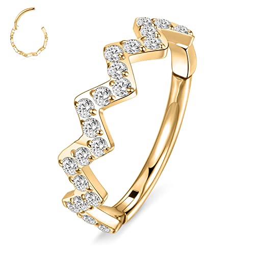 16G Cartilage Earring Hoop 316L Surgical Steel Daith Helix Conch Earrings Tragus Rook Earrings CZ Opal Septum Jewelry Seamless Clicker Nose Rings Hinged Segment Ring Hoop Earring for Women Men - color: 1PC,Gold,Sawtooth Shape with CZ