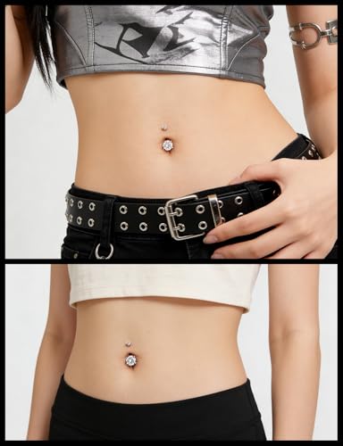 Long & Extra Long Bar Belly Button Ring Internal Thread Hypoallergenic Surgical Stainless Steel 14mm 16mm 14 Gauge Navel Rings Cubic Zirconia Buuton Body Piercing Jewelry for Women Men - color: Silver-Tone 14mm