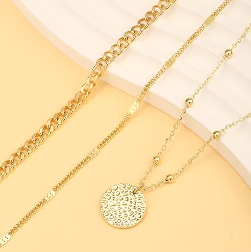 Gold Layered Necklaces for Women, 14K Gold Plated Paperclip Snake Chain Necklace Set, Dainty Coin Cross Tear Pendant Layering Choker Necklaces, Simple Trendy Stackable Jewelry Gifts - color: 3PCS / Coin & Chain& Chain