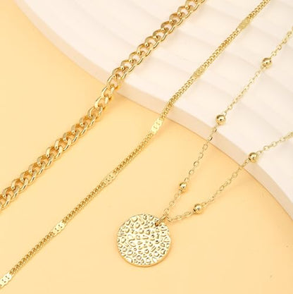 Gold Layered Necklaces for Women, 14K Gold Plated Paperclip Snake Chain Necklace Set, Dainty Coin Cross Tear Pendant Layering Choker Necklaces, Simple Trendy Stackable Jewelry Gifts - color: 3PCS / Coin & Chain& Chain
