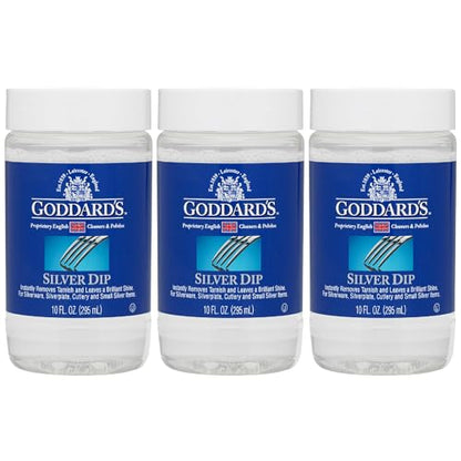 Goddard's Silver Cleaner Dip, Tarnish Remover, Silver Polish, 10 oz, 3 Pack | Instantly Removes Tarnish with No Scrubbing, Ideal for Silverware, Sterling Silver Jewelry & Intricate Filigree - size: 10 Fl Oz (Pack of 3)