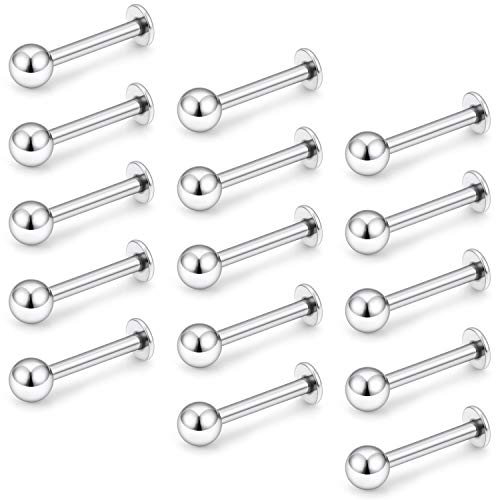 15-30PCS 16G Surgical Steel Labret Studs Monroe Lip Rings Cartilage Tragus Nail Conch Helix Earring Barbell for Women Men Piercing Jewelry 5 Colors 6-12mm - color: 5/16"(8mm) silver-tone