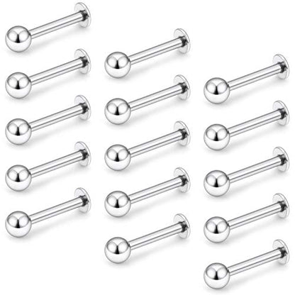 15-30PCS 16G Surgical Steel Labret Studs Monroe Lip Rings Cartilage Tragus Nail Conch Helix Earring Barbell for Women Men Piercing Jewelry 5 Colors 6-12mm - color: 5/16"(8mm) silver-tone
