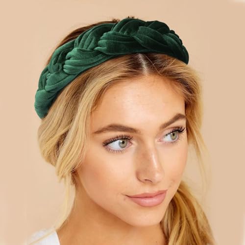 DRESHOW Velvet Braided Headband Women Hair Hoop Elastic Hair Bands Fashion Headbands for Women - color: 1 Pc Velvet Hair Hoop: Emerald Green