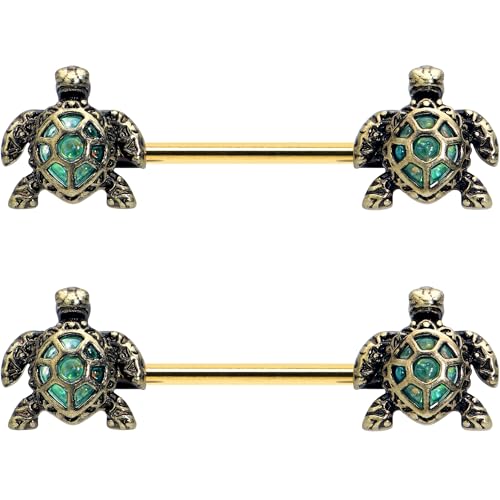 Body Candy 14G 5/8 Nipple Ring Set - 316L Stainless Steel 2Pc Nipplerings Piercing Sea Turtle Style Nipple Barbells