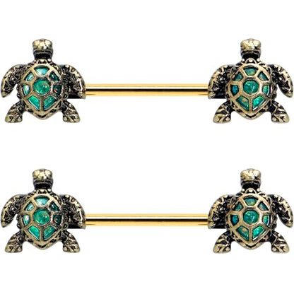Body Candy 14G 5/8 Nipple Ring Set - 316L Stainless Steel 2Pc Nipplerings Piercing Sea Turtle Style Nipple Barbells