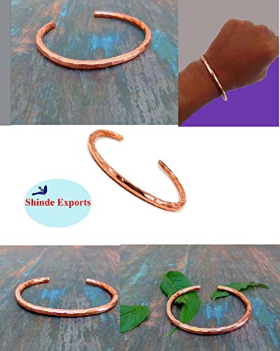 SHINDE EXPORTS pure copper bracelets cuf kada bangle for men and women - style: 4mm hammered cufff 30gms