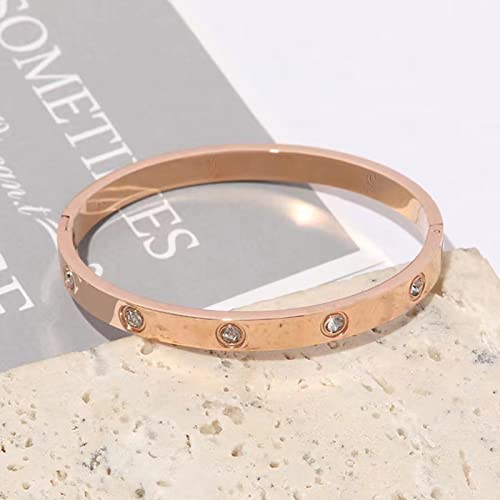 Friendship Love Bracelet for Women, 18K Gold Plated Titanium Steel Cuff - color: Rose Gold, size: Zircon 6.5''