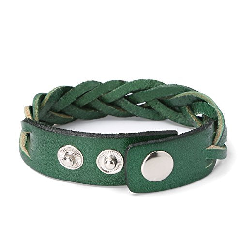 CCBFY Genuine Leather Bracelet Braided Sporty Wide Wristband Punk Jewelry for Men Women - color: 1 Piece - Green