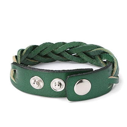 CCBFY Genuine Leather Bracelet Braided Sporty Wide Wristband Punk Jewelry for Men Women - color: 1 Piece - Green