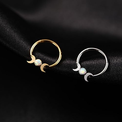 FUNLMO 18G 16G Septum Jewelry Triple Stacked Septum Nose Ring Surgical Steel Daith Conch Helix Cartilage Lobe Piercing Jewelry - color: Style12: Gold-moon&opal