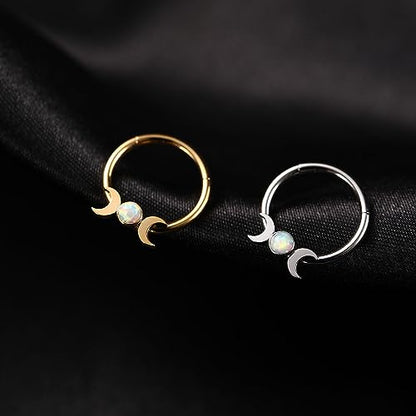FUNLMO 18G 16G Septum Jewelry Triple Stacked Septum Nose Ring Surgical Steel Daith Conch Helix Cartilage Lobe Piercing Jewelry - color: Style12: Gold-moon&opal