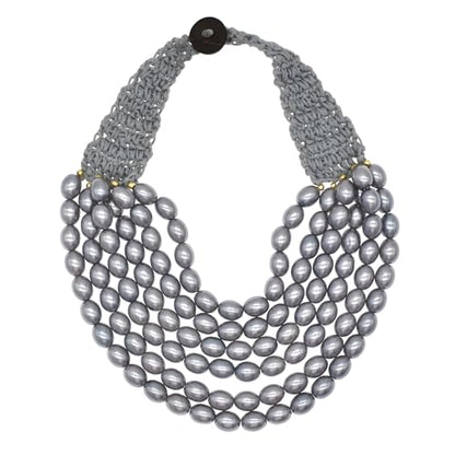 utop JNF Hand made Pearl Statement Necklace for Women Rhinestone Multilayer Crystal Necklaces Chunky Pearl Necklace Large Pearl Necklace and Earrings Set for Mother Mom's gift - color: grey pearl necklace