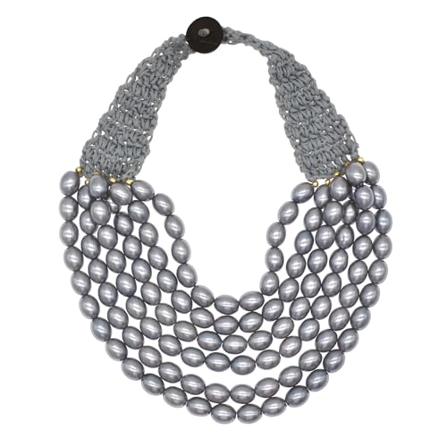 utop JNF Hand made Pearl Statement Necklace for Women Rhinestone Multilayer Crystal Necklaces Chunky Pearl Necklace Large Pearl Necklace and Earrings Set for Mother Mom's gift - color: grey pearl necklace
