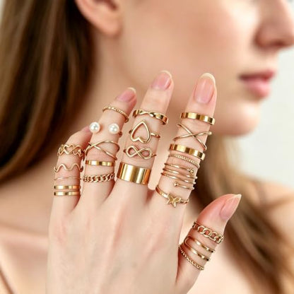 Gold/Silver Jewelry Set for Women Layered Bracelets Ball Dangle Hoop Earrings Stackable Knuckle Rings Set Dainty Adjustable Necklaces Valentine Anniversary Trendy Party Costume Accessories Jewelry - style: Unique